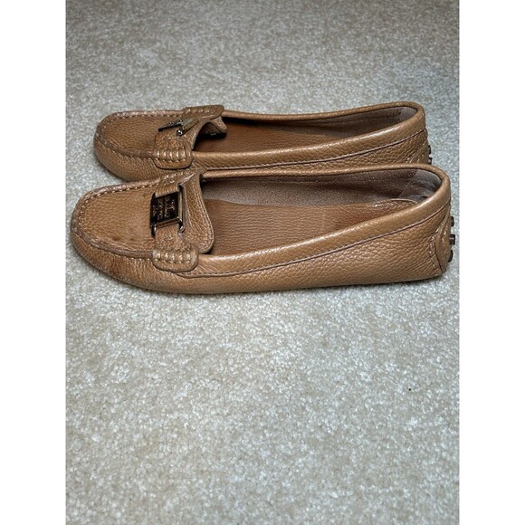 Tory Burch Kendrick Tumbled Leather Shoes Tan Loafers Size 7M - Picture 4 of 11